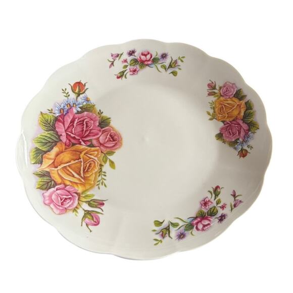 Roses Floral Plate 10” Dinner Party Serving Cabin Cottage VTG (?) Hippie Flower - Picture 2 of 10